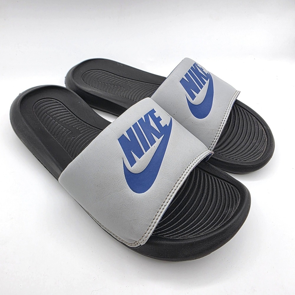 Nike Victori One Mens Slides Wolf Grey Game Royal Blue Sandals CN9675-012 Size 9